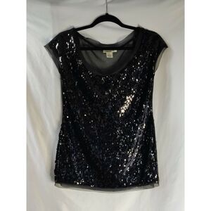 Arden B Womens Black Sequins‎ Top Blouse Cap Sleeve Lined Polyester Size Small